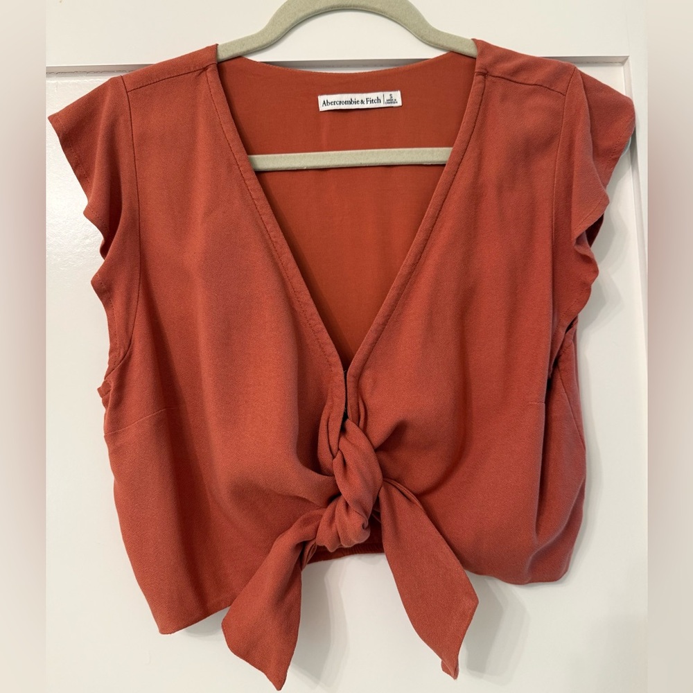 Abercrombie & Fitch Flutter Sleeve Tie-Front Top